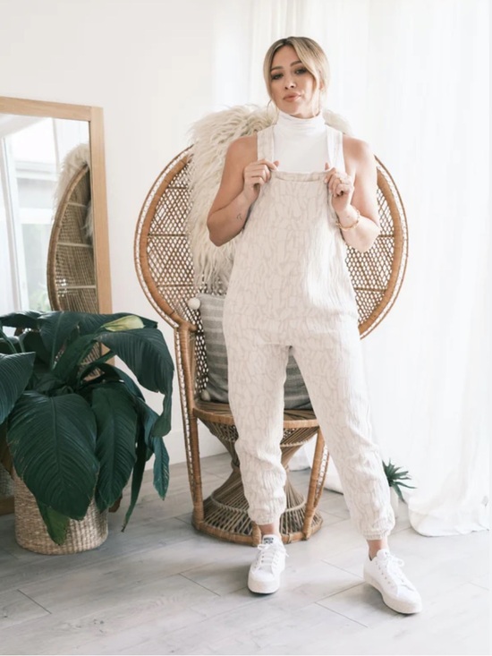 Smash + Tess Pants - Smash + Tess x Hillary Duff Light Cream Textured Jumpsuit Overalls